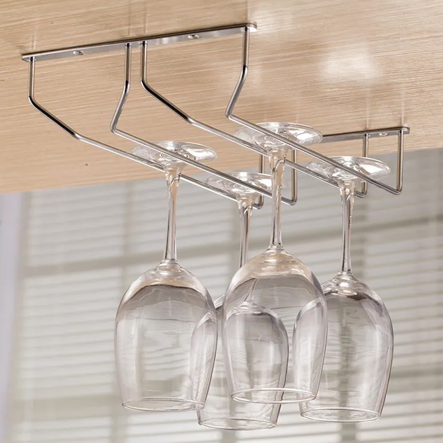 5266 Wine Glass Holder Hanging Drinking Glasses Stemware Rack Under Cabinet Storage Organizer Double Row For Baar & cafes Use DeoDap 5266 Wine Glass Holder Hanging Drinking Glasses Stemware Rack Under Cabinet Storage Organizer Double Row For Baar & cafes Use DeoDap